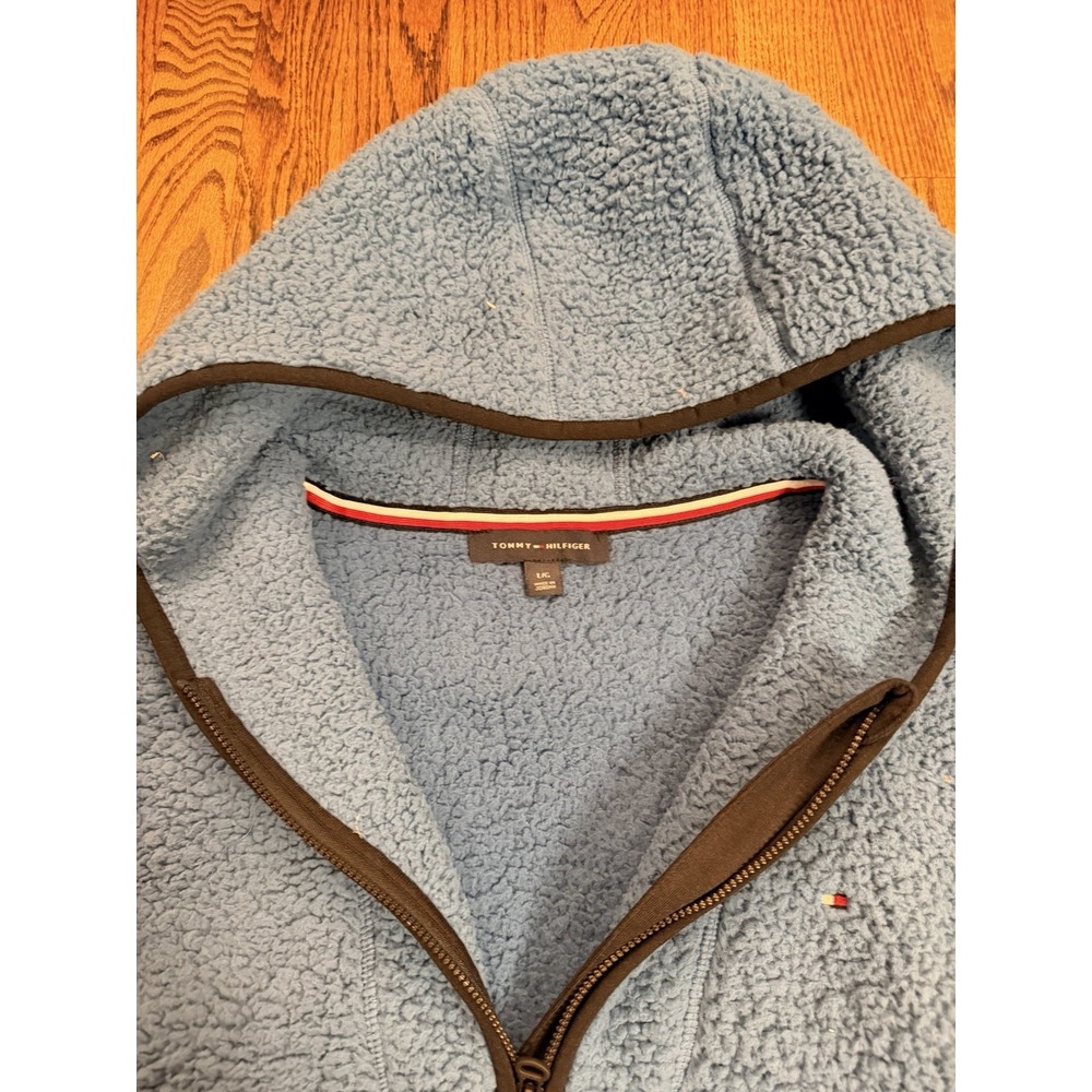 Tommy‎ Hilfiger Fluffy Hooded Sherpa Fleece 1/4 Zip Jacket Pullover Large Blue - Picture 7 of 10